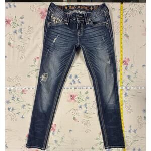Rock Revival‎ Women’s Skinny Jeans Size 27 Dark Wash Fleur-de-Lis Pockets
